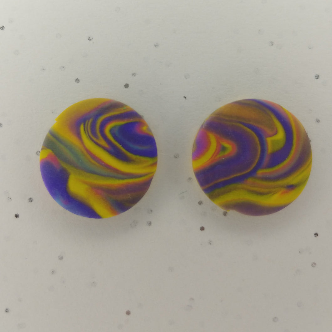 Purple and yellow swirl polymer clay earrings