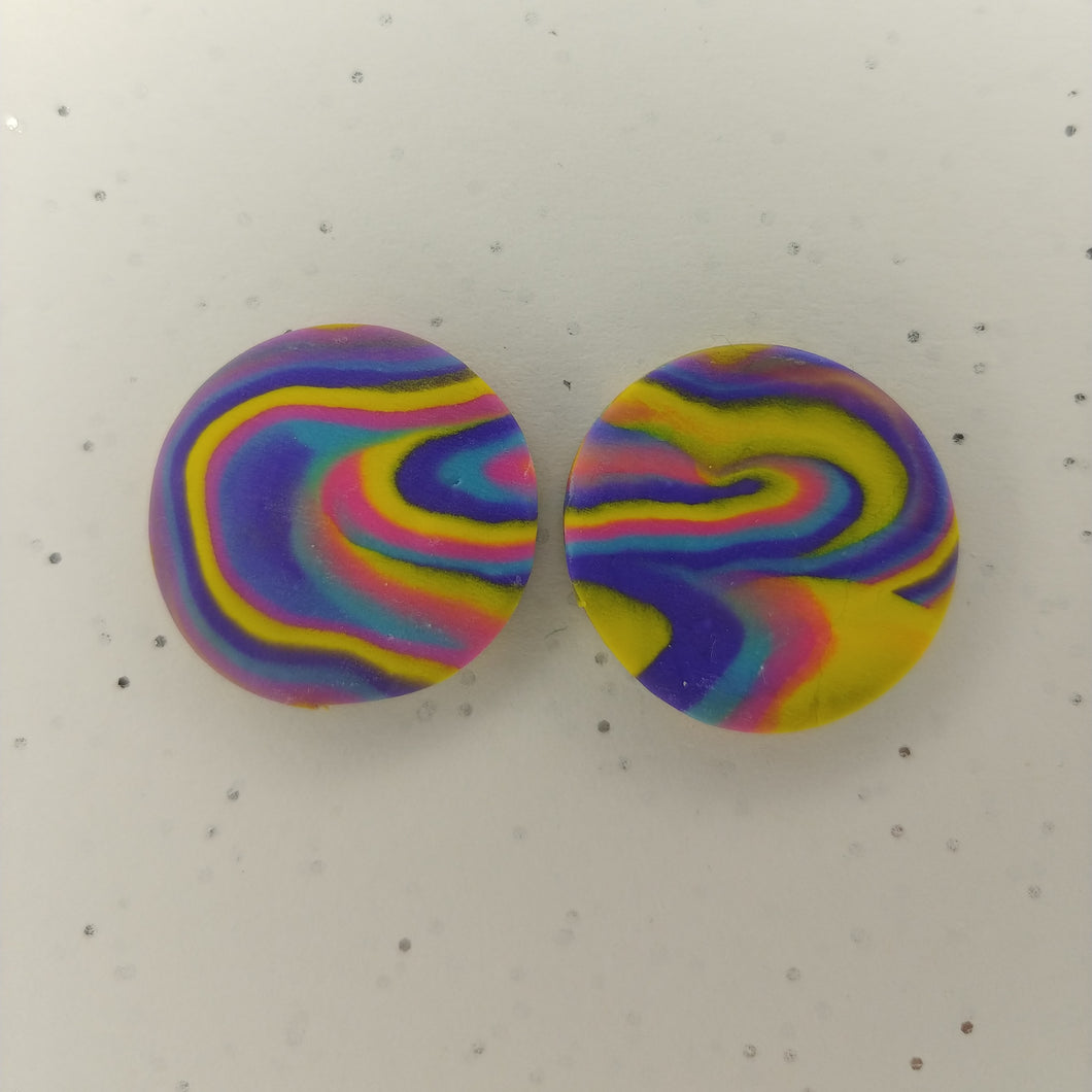 Purple and yellow swirl polymer clay earrings