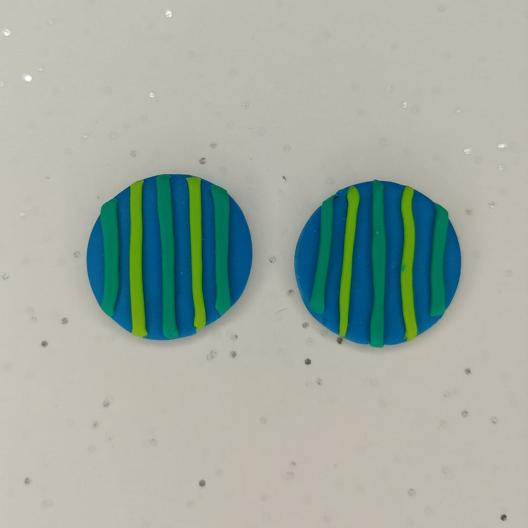 Blue striped polymer clay earrings