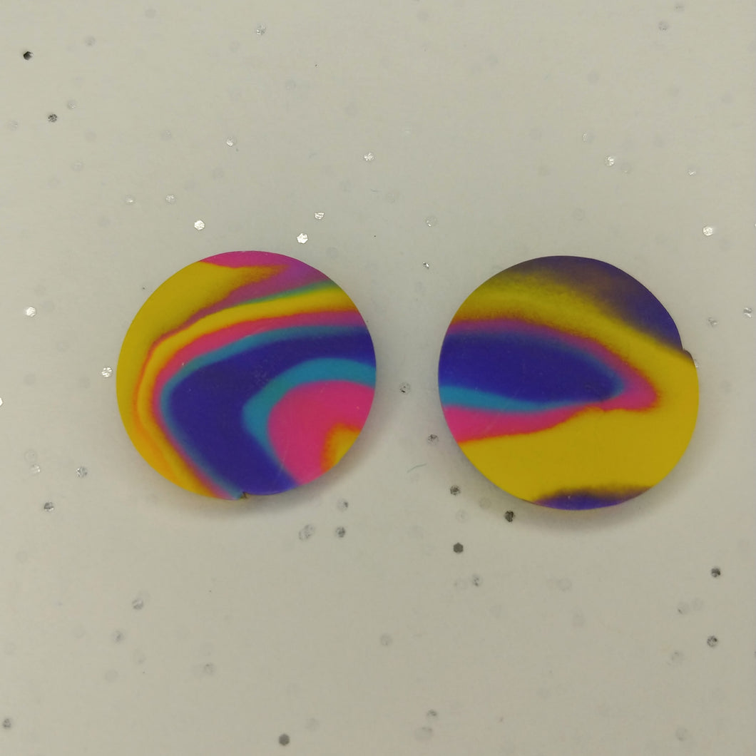 Purple and yellow swirl polymer clay earrings