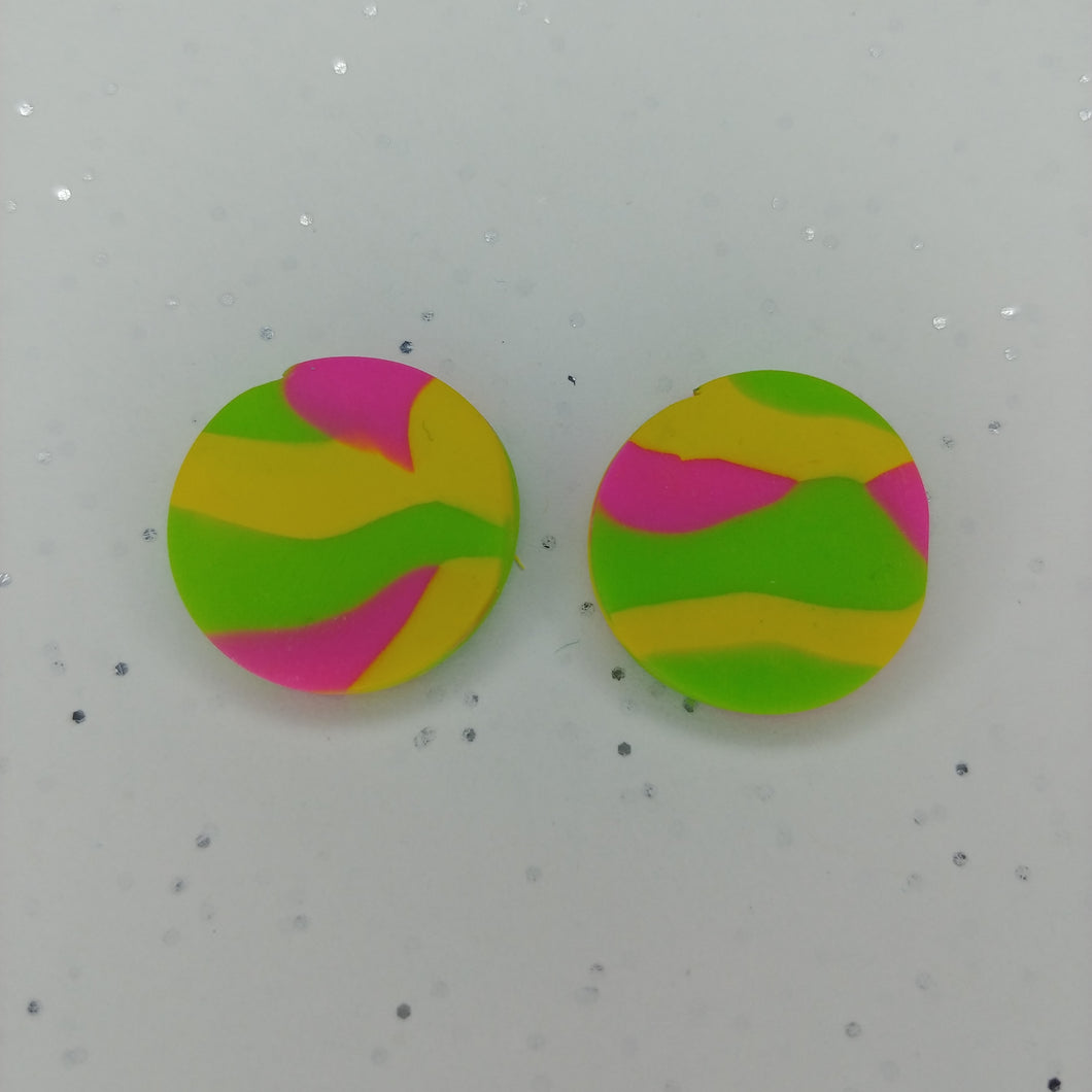 Green and yellow layer polymer clay earrings