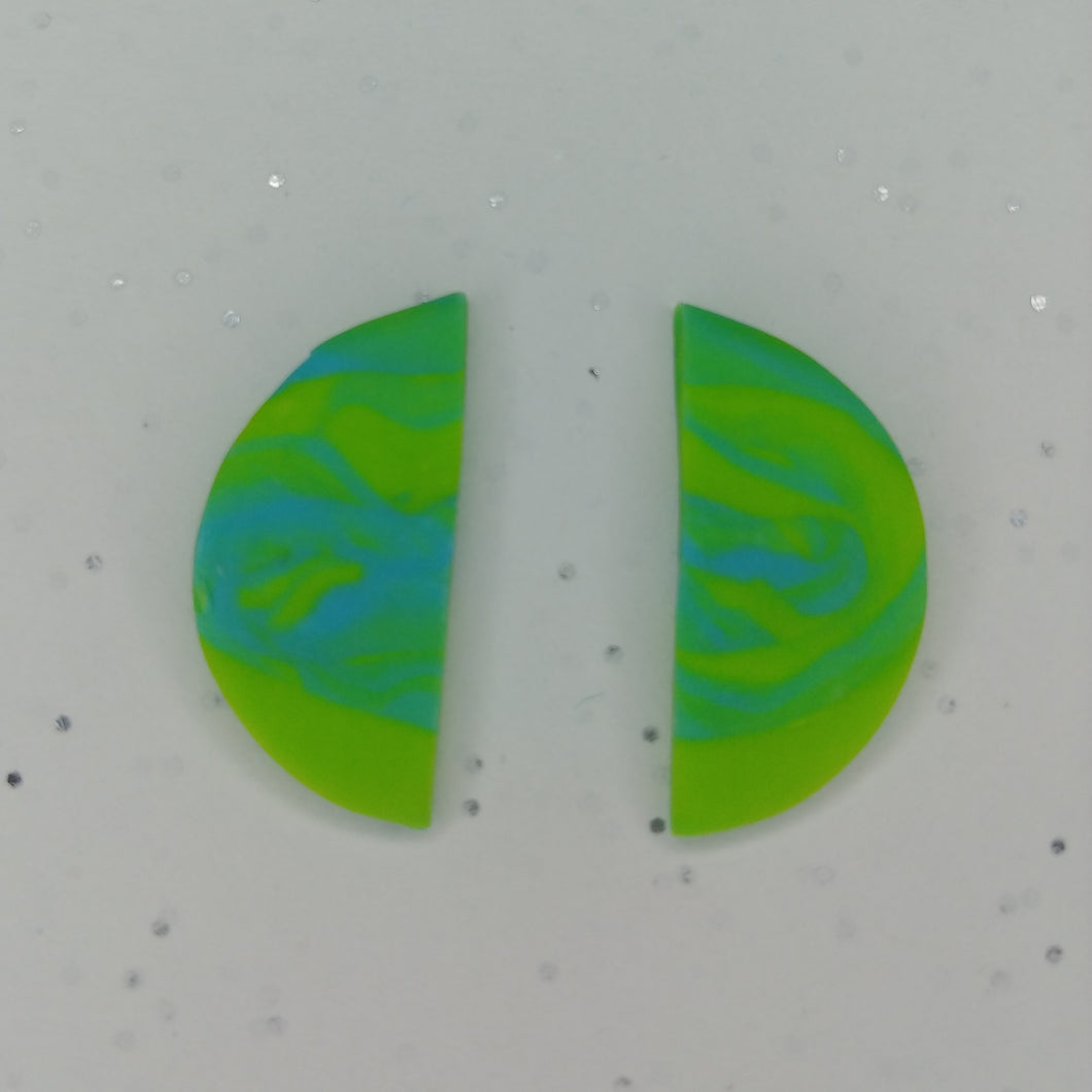 Green and blue swirl polymer clay earrings