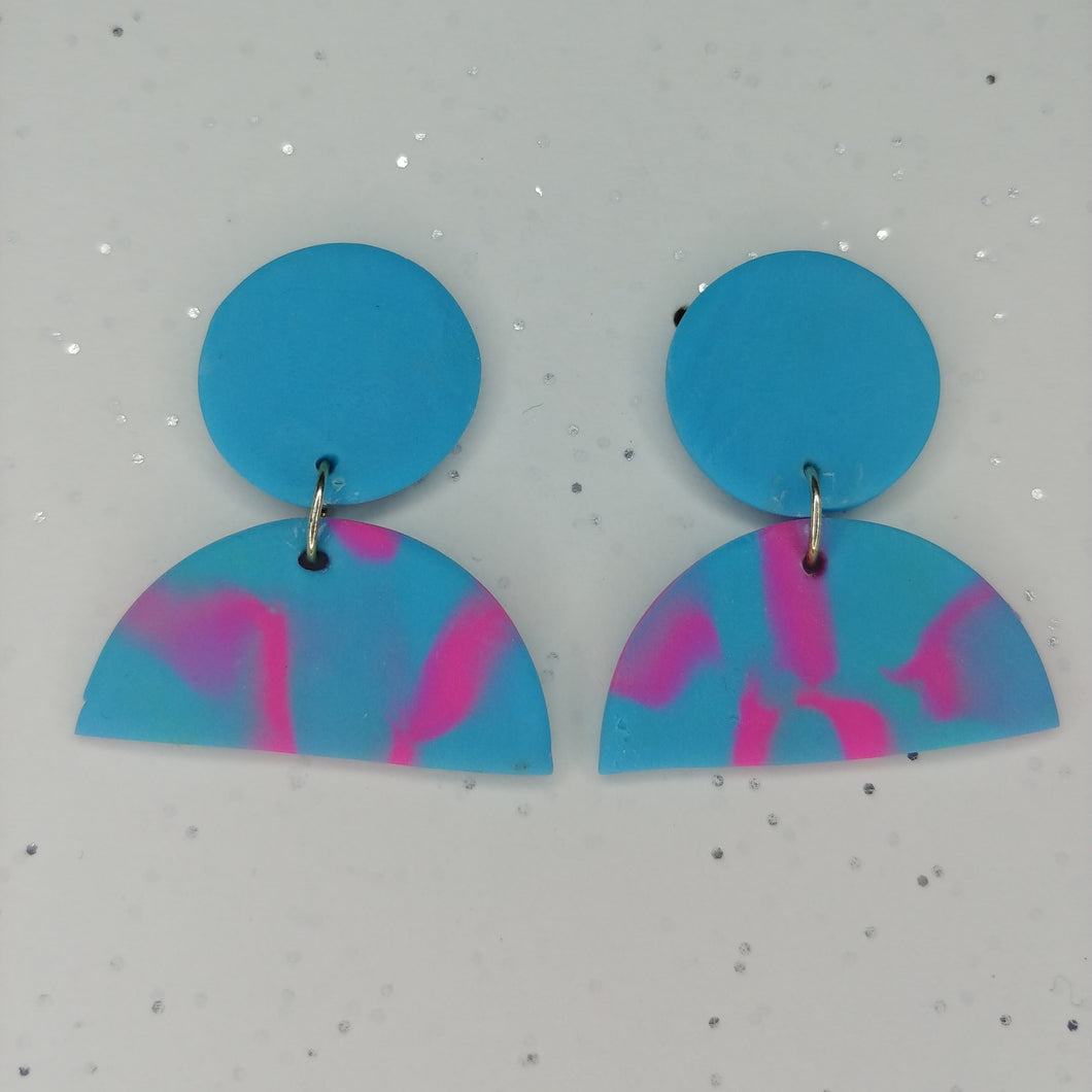 Cotton candy marble polymer clay dangly earrings