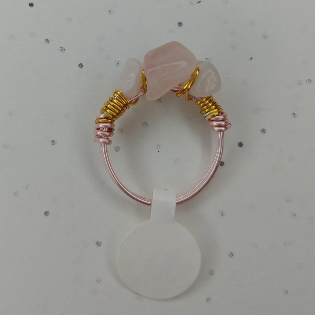 Three stone rose quartz ring