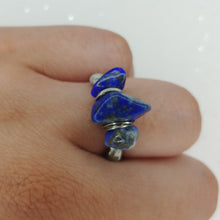 Load image into Gallery viewer, Three stone lapis lazuli ring
