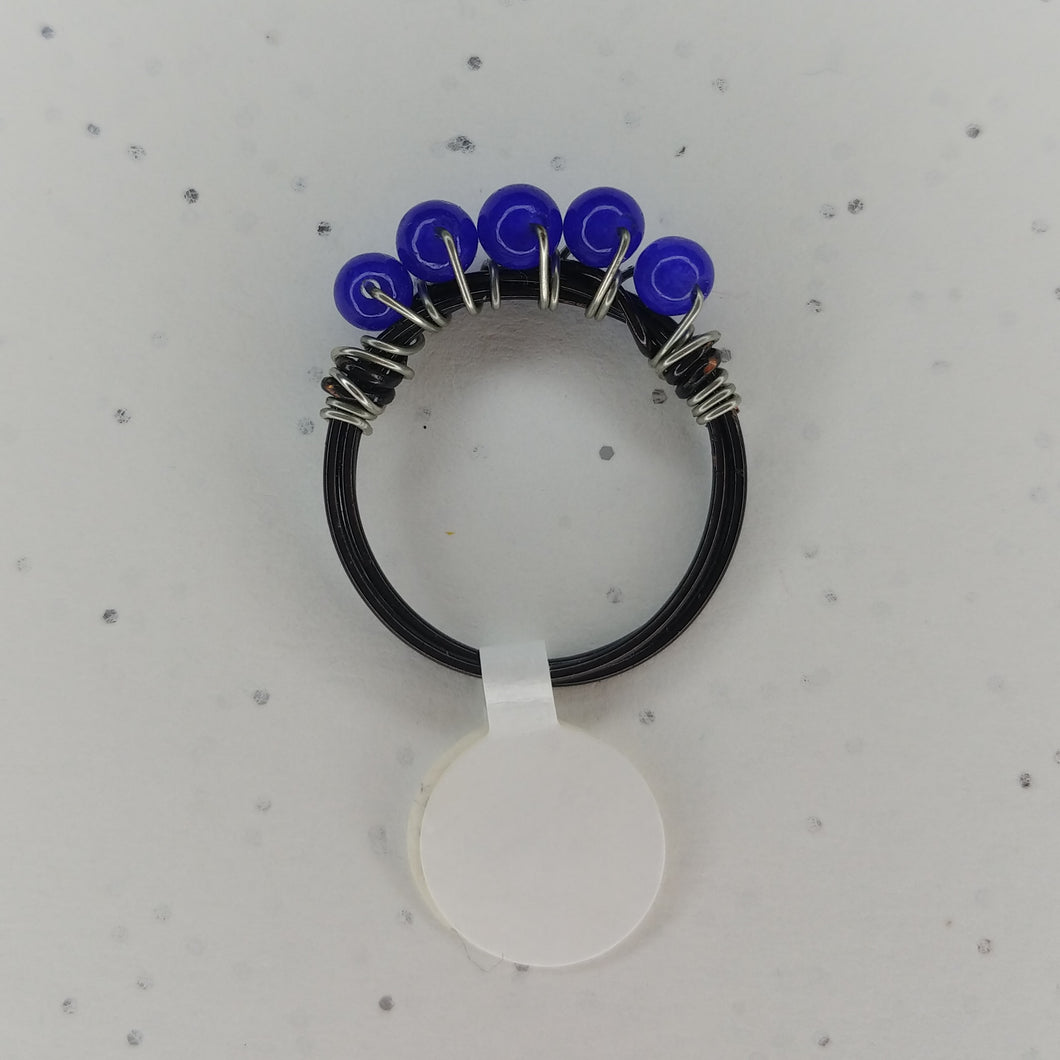 Blue wire wrapped beaded ring