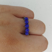 Load image into Gallery viewer, Blue wire wrapped beaded ring
