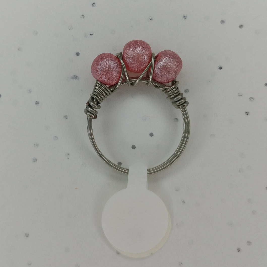 Pink wire wrapped beaded ring