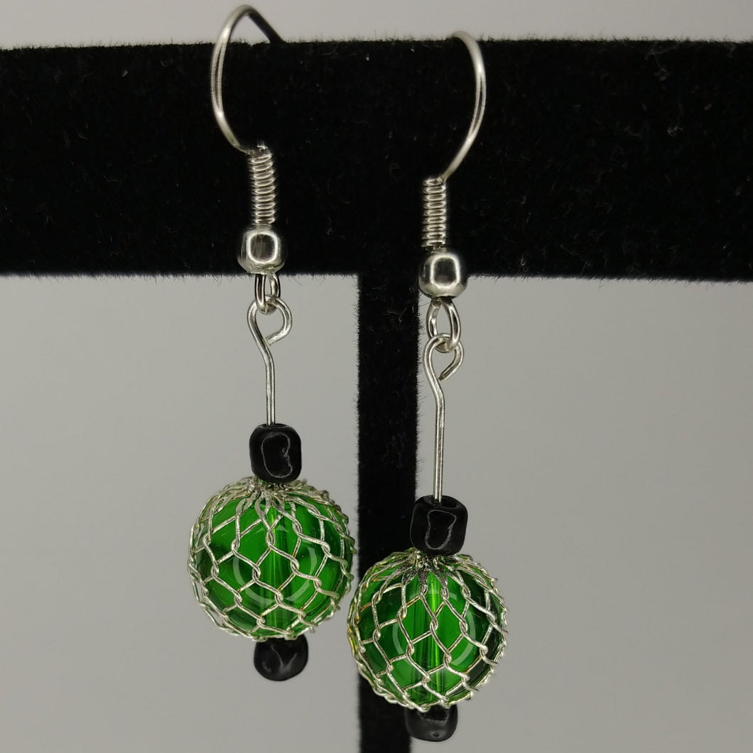 Green netted beaded earrings