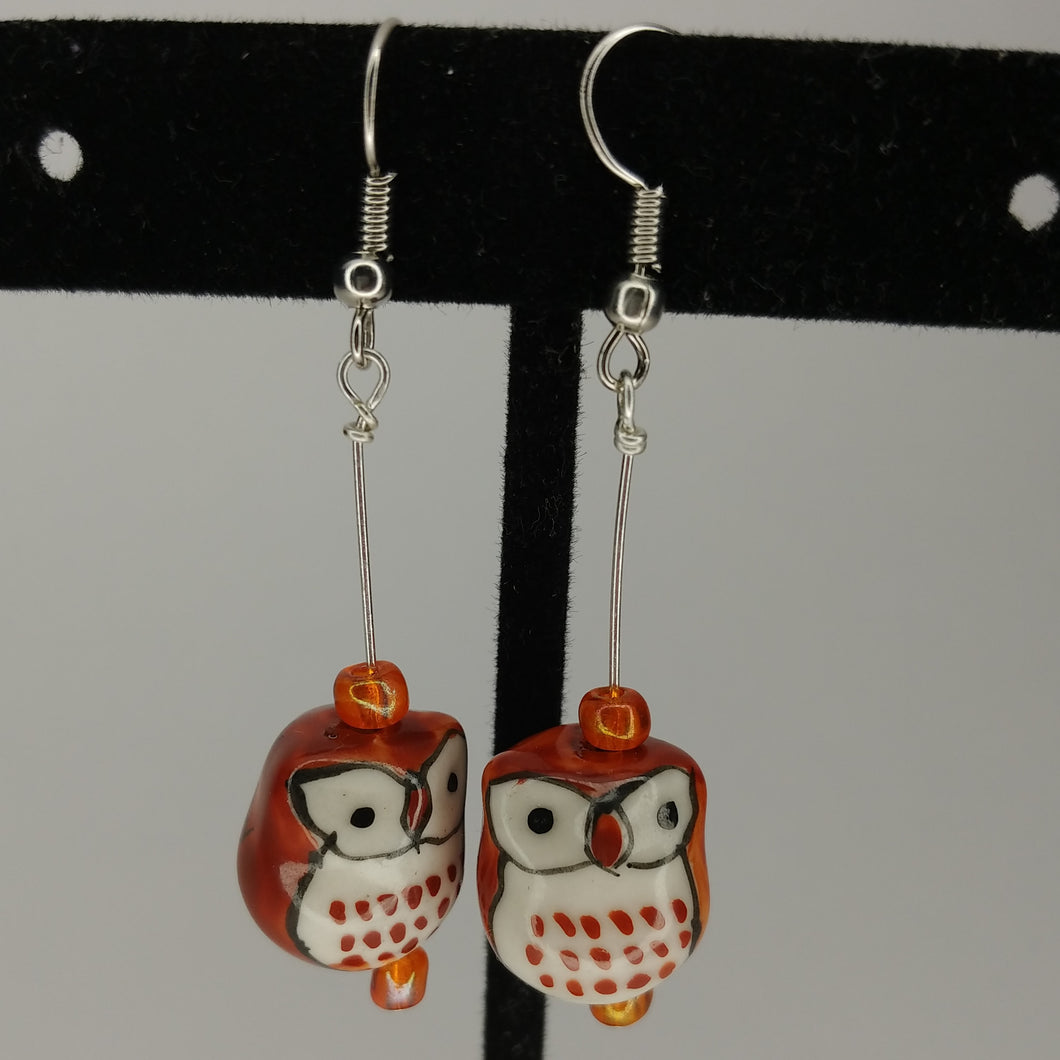 Orange owl earrings