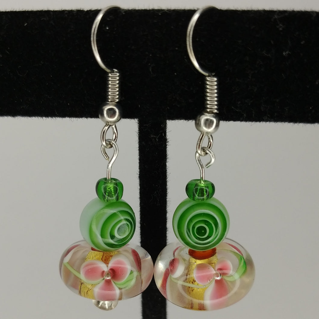 Green floral earrings