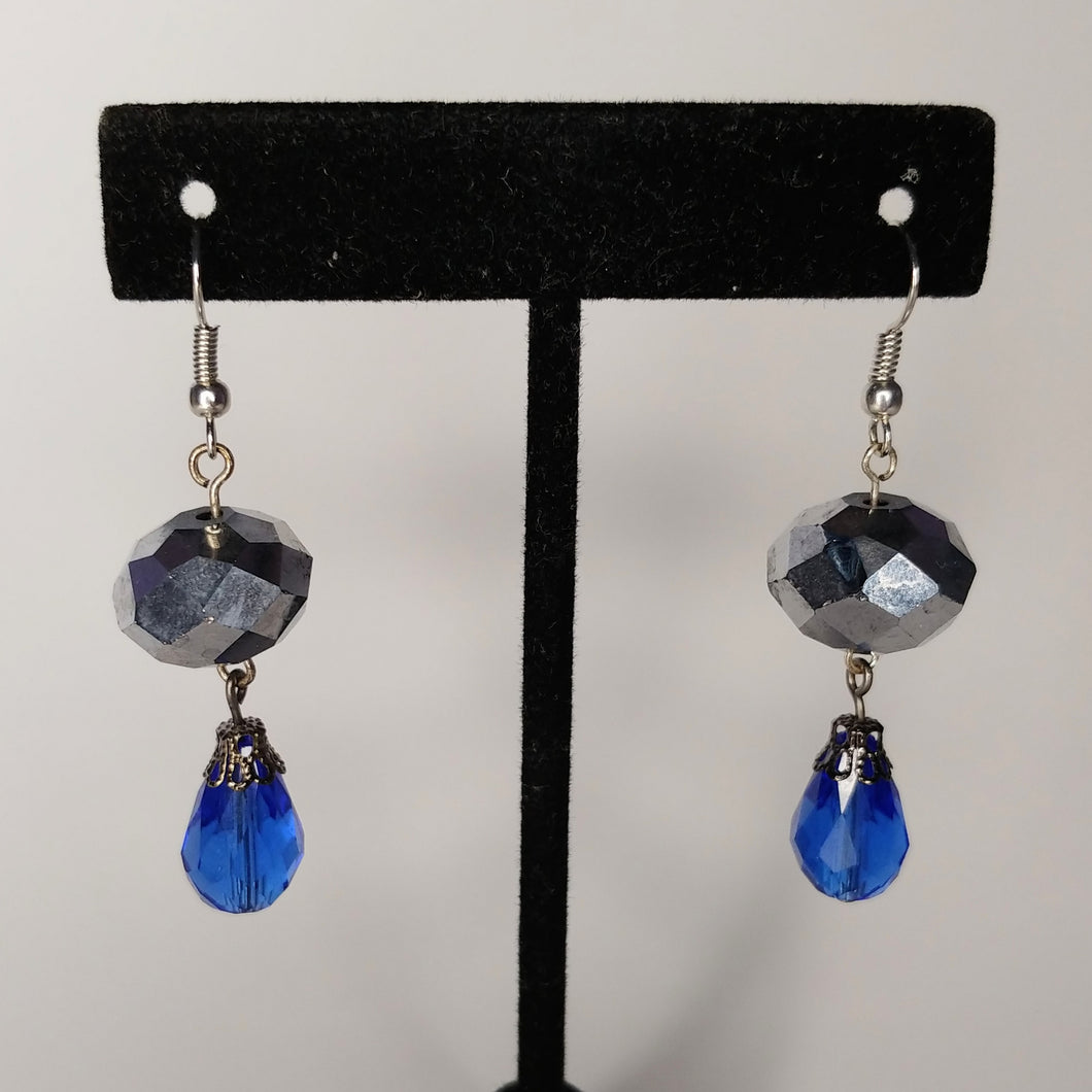 Silver and blue drop earrings