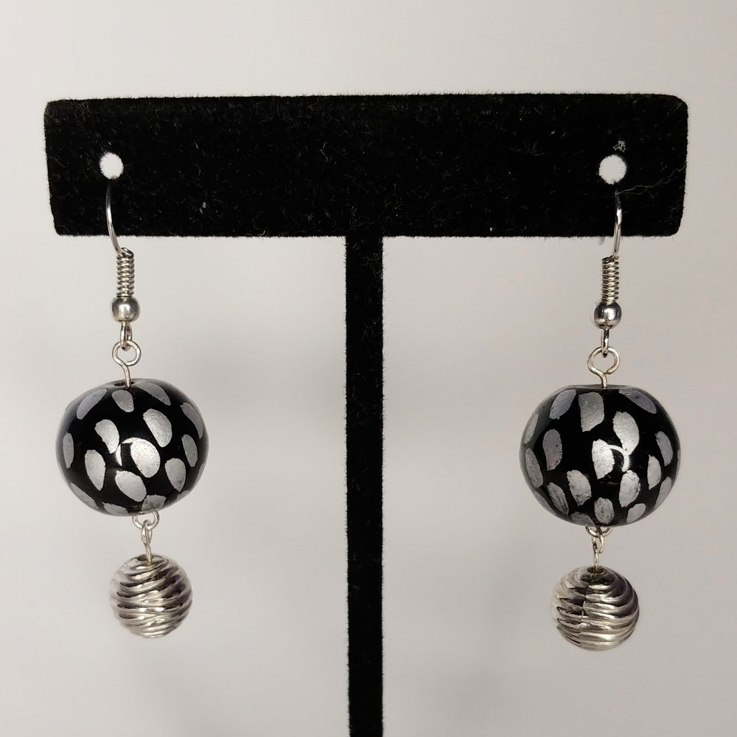 Black and silver drop earrings